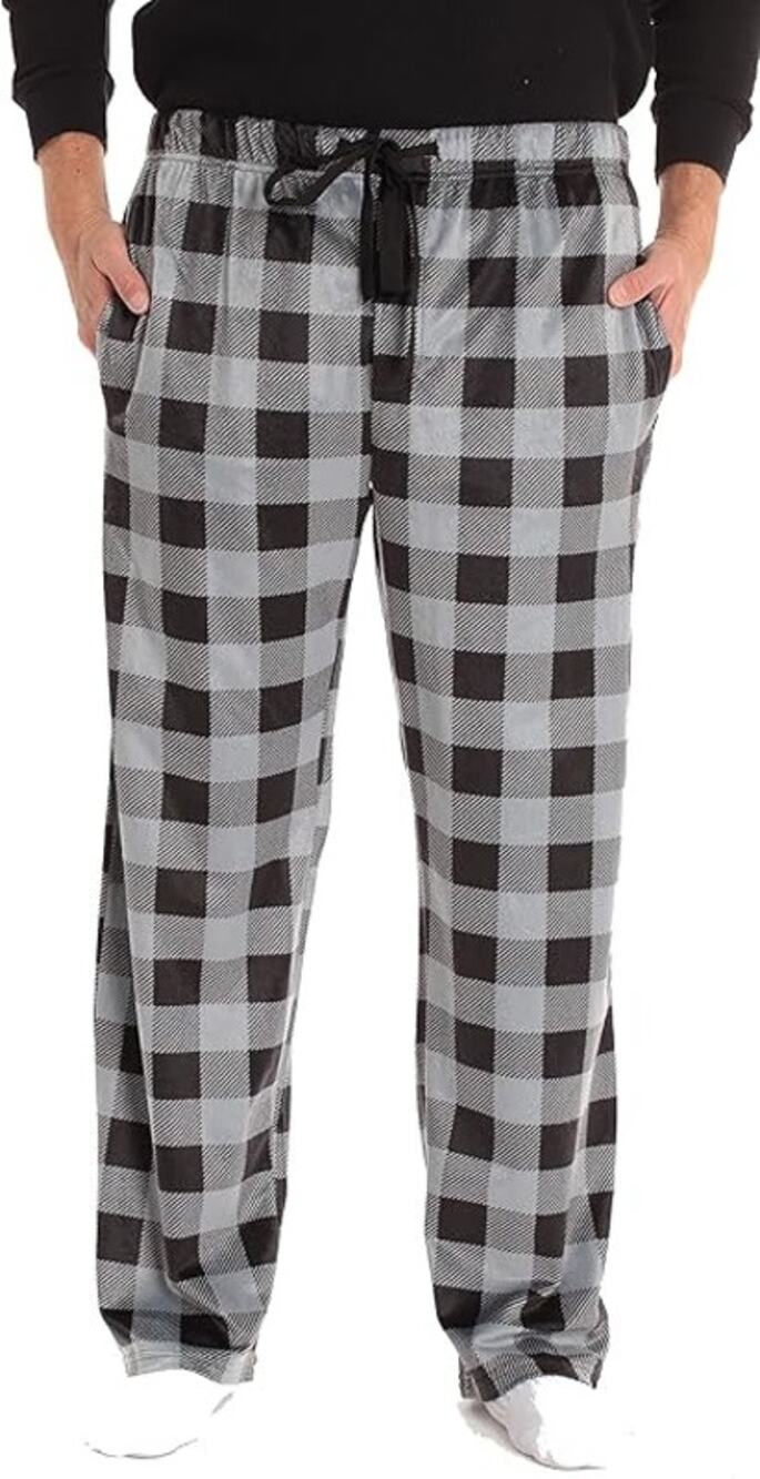 #followme Ultra Soft Fleece Men's Plaid Pajama Pants w/ Pockets in Gray, Size XL